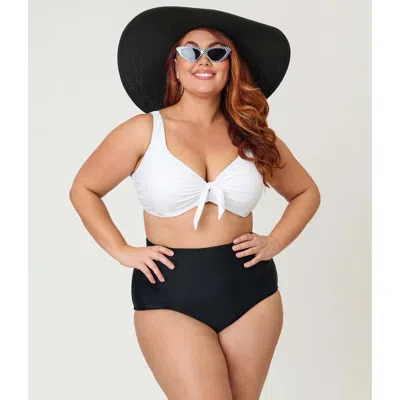 Unique Vintage Plus Size High Waist Louise Bikini Bottom In Black