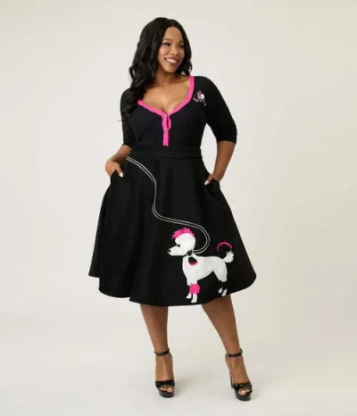 Unique Vintage Plus Size High Waist Soda Shop Swing Skirt In Black