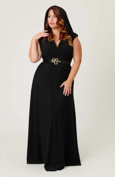 Unique Vintage Plus Size Hooded Maxi Dress In Black