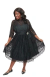 Unique Vintage Plus Size Lace Swing Dress In Black