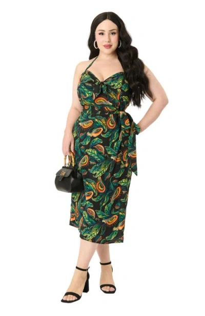 Unique Vintage Plus Size Leilani Sleeveless Sarong Dress In Green