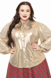 Unique Vintage Plus Size Long Sleeve Neck Tie Gwen Blouse In Gold