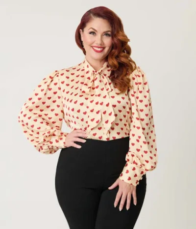Unique Vintage Plus Size Long Sleeve Neck Tie Gwen Blouse In Multi