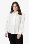Unique Vintage Plus Size Long Sleeve Neck Tie Gwen Blouse In White