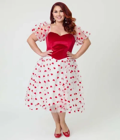 Unique Vintage Plus Size Loving You Swing Dress In Red