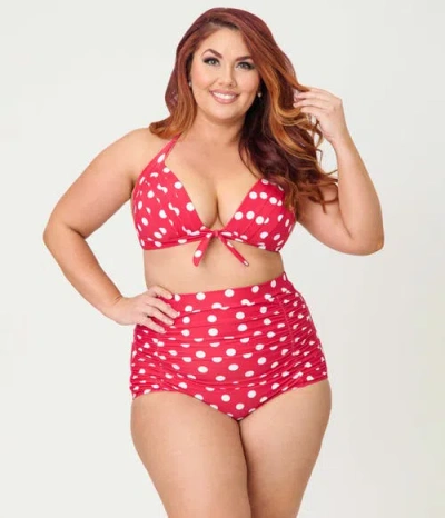 Unique Vintage Plus Size Monroe Halter Bikini Top In Red
