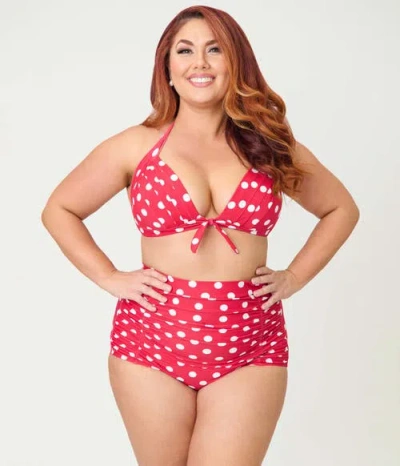 Unique Vintage Plus Size Monroe High Waist Bikini Bottom In Red