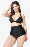 Unique Vintage Plus Size Monroe High Waist Bikini Bottom In Black