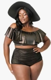 Unique Vintage Plus Size Monroe High Waist Bikini Bottom In Black