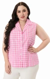 Unique Vintage Plus Size Notched Collar Cotton Blouse