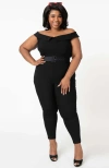 Unique Vintage Plus Size Off Shoulder Gillian Jumpsuit In Black