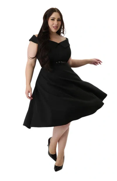 Unique Vintage Plus Size Off The Shoulder Swing Dress In Black