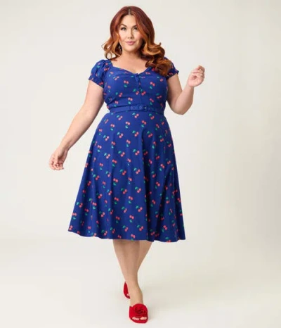 Unique Vintage Plus Size Ohara Swing Dress In Blue