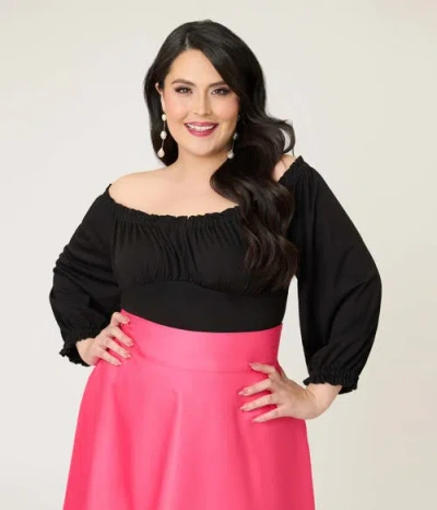 Unique Vintage Plus Size Peasant Sleeve Blouse In Black