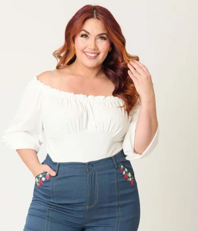 Unique Vintage Plus Size Peasant Sleeve Blouse In White