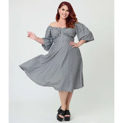 Unique Vintage Plus Size Peasant Sleeve Swing Dress In Black