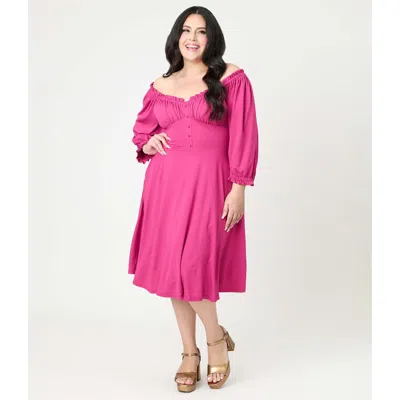 Unique Vintage Plus Size Peasant Sleeve Swing Dress In Pink