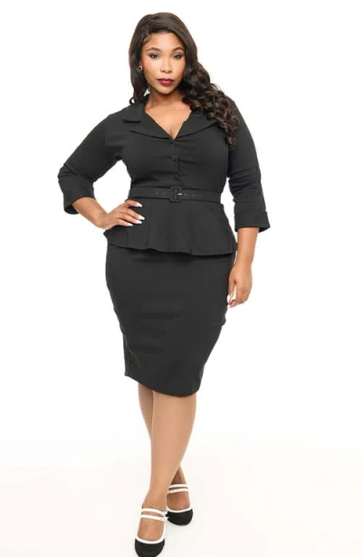 Unique Vintage Plus Size Peplum Cooper Suit Pencil Dress In Black
