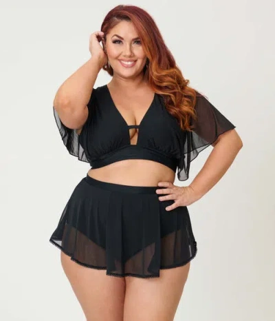 Unique Vintage Plus Size Pin-up Coronado Swim Skirt In Black