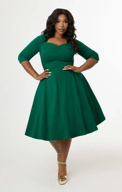 Unique Vintage Plus Size Pleated Bust Swing Dress
