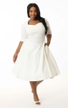 Unique Vintage Plus Size Pleated Bust Swing Dress In White