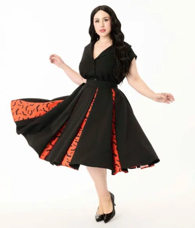Unique Vintage Plus Size Pleated Swing Skirt In Black