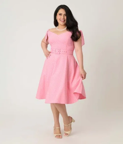 Unique Vintage Plus Size Prairie Swing Dress In Pink