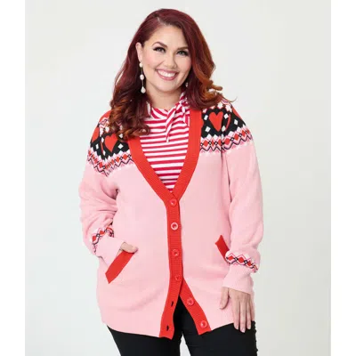 Unique Vintage Plus Size Printed Knit Long Cardigan In Multi