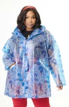 Unique Vintage Plus Size Printed Raincoat In Blue