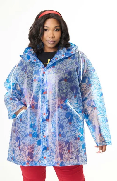Unique Vintage Plus Size Printed Raincoat In Blue