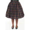 Unique Vintage Plus Size Printed Woven Gellar Swing Skirt In Black Plaid