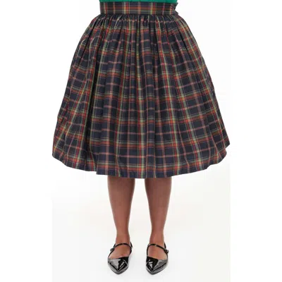 Unique Vintage Plus Size Printed Woven Gellar Swing Skirt In Black Plaid