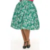 Unique Vintage Plus Size Printed Woven Gellar Swing Skirt In Green Winter Print