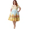 Unique Vintage Plus Size Printed Woven Gellar Swing Skirt In Multi
