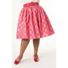 Unique Vintage Plus Size Printed Woven Gellar Swing Skirt In Pink Plaid