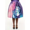 Unique Vintage Printed Woven Gellar Swing Skirt In Purple/pink/blue