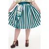 Unique Vintage Plus Size Printed Woven Gellar Swing Skirt In Teal White Stripes