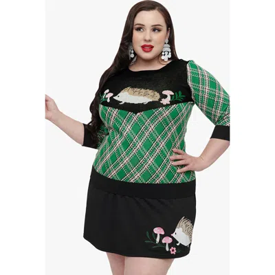 Unique Vintage Plus Size Pullover Sweater In Green Plaid