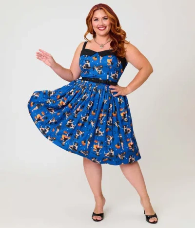Unique Vintage Plus Size Rachel Swing Dress In Navy & Black Pinup Witch