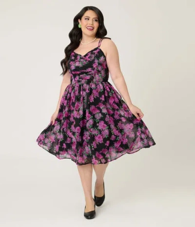 Unique Vintage Plus Size Reed Swing Dress In Purple