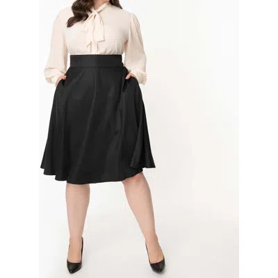 Unique Vintage Plus Size Retro Style High Waist Vivien Swing Skirt In Black