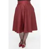 Unique Vintage Plus Size Retro Style High Waist Vivien Swing Skirt In Burgundy