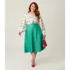 Unique Vintage Plus Size Retro Style High Waist Vivien Swing Skirt In Green