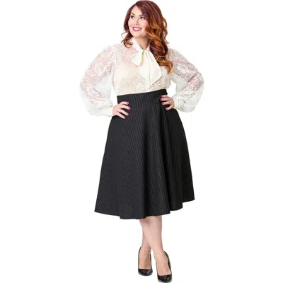 Unique Vintage Plus Size Retro Style High Waist Vivien Swing Skirt In Multi