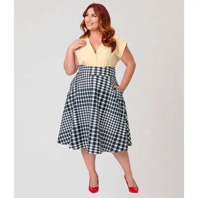 Unique Vintage Plus Size Retro Style High Waist Vivien Swing Skirt In Multi