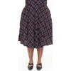 Unique Vintage Plus Size Retro Style High Waist Vivien Swing Skirt In Navy/green Plaid