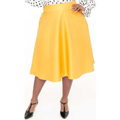 Unique Vintage Plus Size Retro Style High Waist Vivien Swing Skirt In Yellow