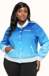 Unique Vintage Plus Size Satin Bomber Jacket In Blue Ombre
