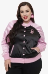 Unique Vintage Plus Size Satin Bomber Jacket In Pink & Black