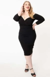 Unique Vintage Plus Size Shailene Pencil Dress In Black